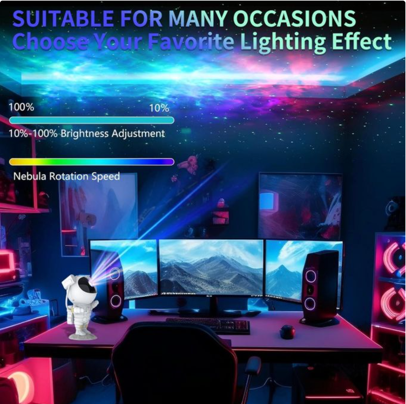 رائد الفضاء مصباح النجوم بأضواء فلكية للنجوم و الكواكب متعدد الأشكال والاضاءات