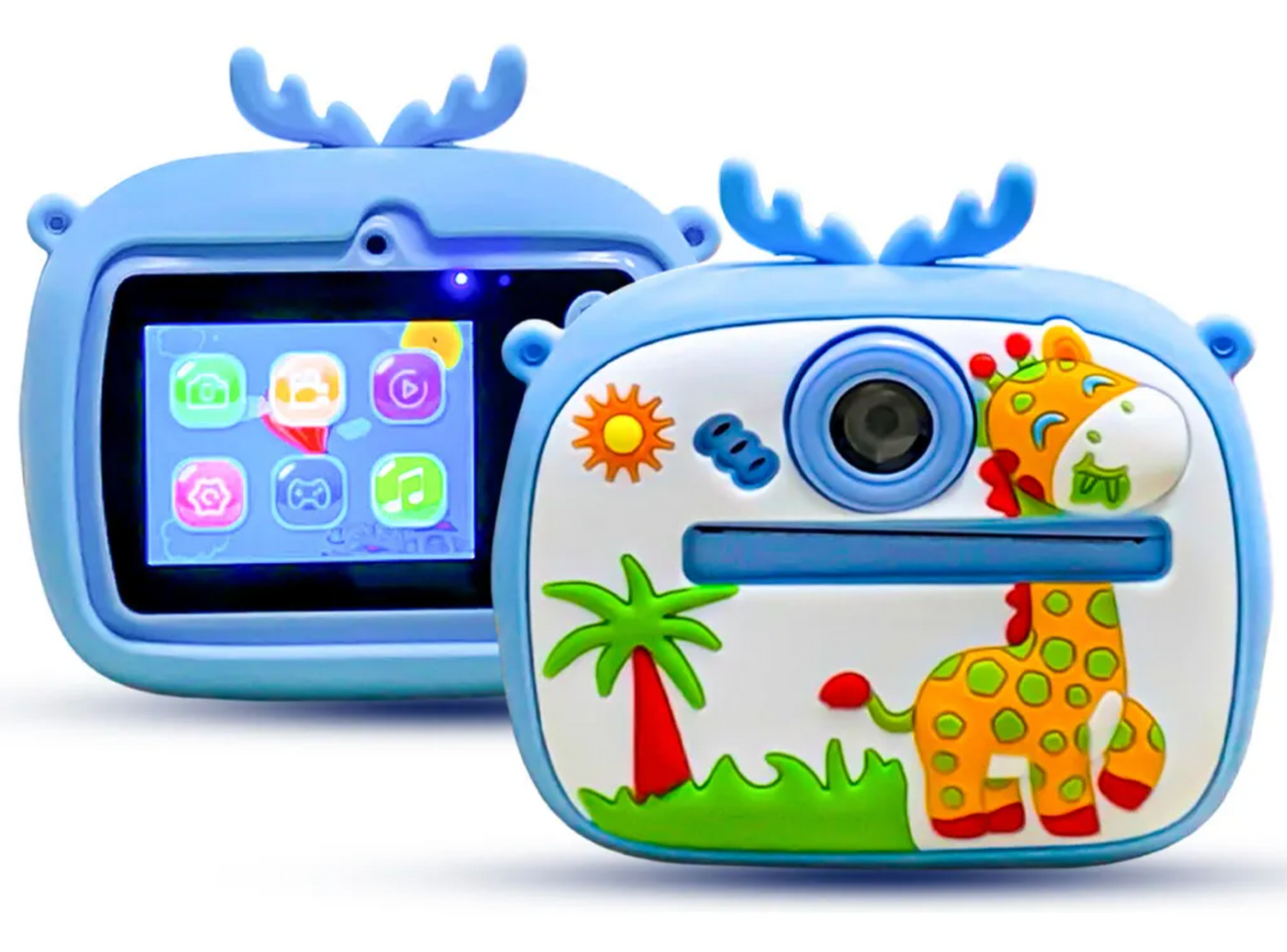 كاميرا فورية للأطفال بطباعة حرارية – كاميرا أمامية وخلفية بجودة عالية + فيديو + شاشة – أزرق ووردي